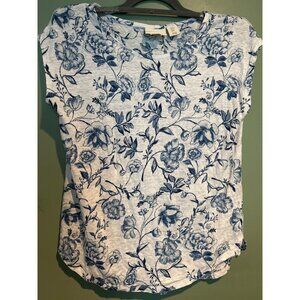 Cynthia Rowley Womens M Linen Top Floral Print Summer Cottagecore Romantic Boho
